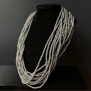 Doubled Up or Extra Long Silver Grey Glass Beaded Necklace